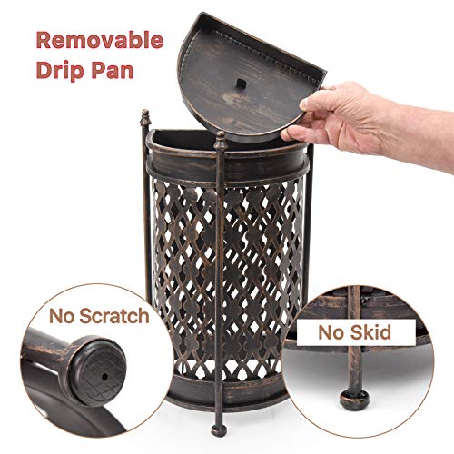 Dualplex Umbrella Stand Umbrella Holder Antique Look Metal Entry Hallway Décor Wallside Style W/Removable Drip Tray Home Office Rack Holds Umbrellas Canes Walking Sticks Gift Idea 16" Tall #TOP3