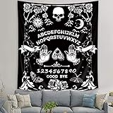 SVBright Ouija Board Tapestry 51Wx59H Inch Tarot Skull Goth Black White Mysterious Vintage Skeleton Magic Art Wall Hanging Bedroom Living Room Dorm Decor Fabric