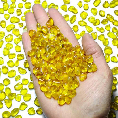 Image of 1 LB (460g) Tumbled Irregular Sea Glass Gemstone Chips, Yellow | Vibrant Long-Lasting Hues, Premium Polished, Safe Non-Toxic Material, Ideal for DIY Crafts & Decorations