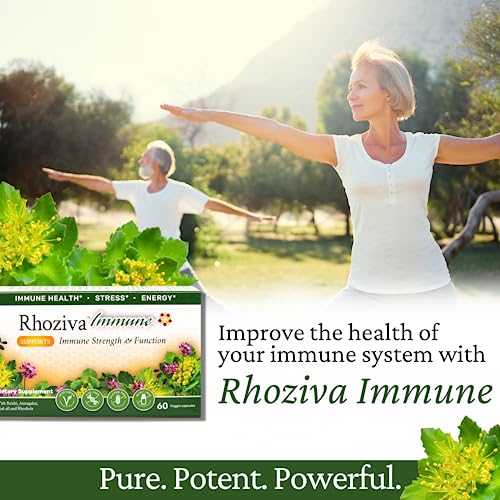 Rhoziva Immune. Immune System Booster Supplement, Stress & Energy Support. Rhodiola Rosea, Reishi Mushroom Extract, Astragalus, Prunella + Vitamins & Minerals. 60 Vegetarian Capsules. (Pack Of 1) #TOP6