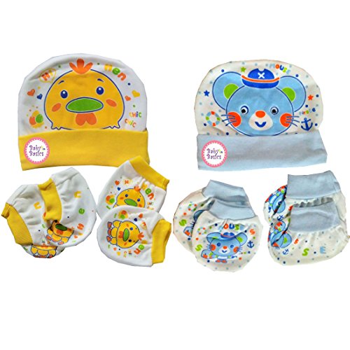 Baby Basics - Cap Mitten Booties Set - Blue & Yellow