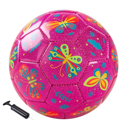 Richball Size 3 Soccer Ball Girls Pink Kids Soccer Ball Outdoor Activity for Toddlers Age 3-6 Christmas Birthday Present for Boys Pink Butterfly
