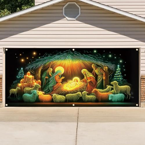 Couverture décorative pour porte d'entrée de Noël anti-plis grand format avec attaches