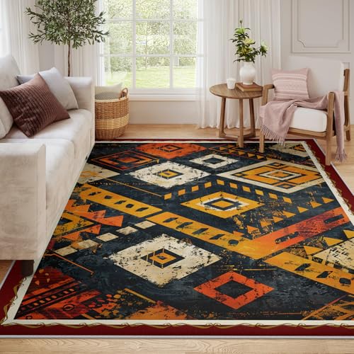 Tapis rustique usé bohème éthique avec motifs géométriques et texture lavable - 6