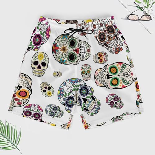 Skull Candy Sugar Pattern Men's Swim Trunks Board Shorts Quick Dry with Pockets3