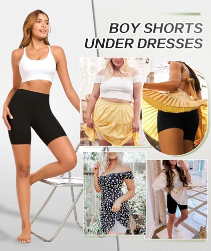 Image of 4 Pack Cotton Boy Shorts Underwear for Women Anti Chafing Shorts for Under Dresses Soft Boxers Panties