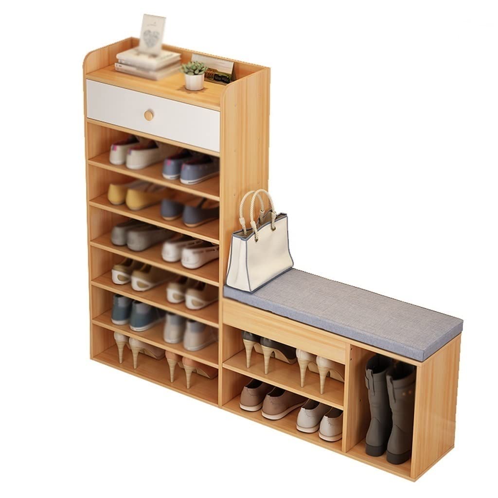 Étagère de rangement à chaussures 7 niveaux avec tabouret robuste pour chambre et salon