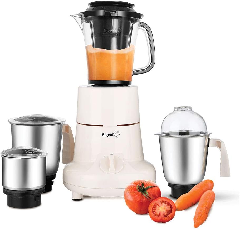 Pigeon by Stovekraft Splendour JX 750 Watt Juicer Mixer Grinder with 4 Stainless Steel Jars for Juice, dry grinding, wet grinding and making chutney, White, Centimeter