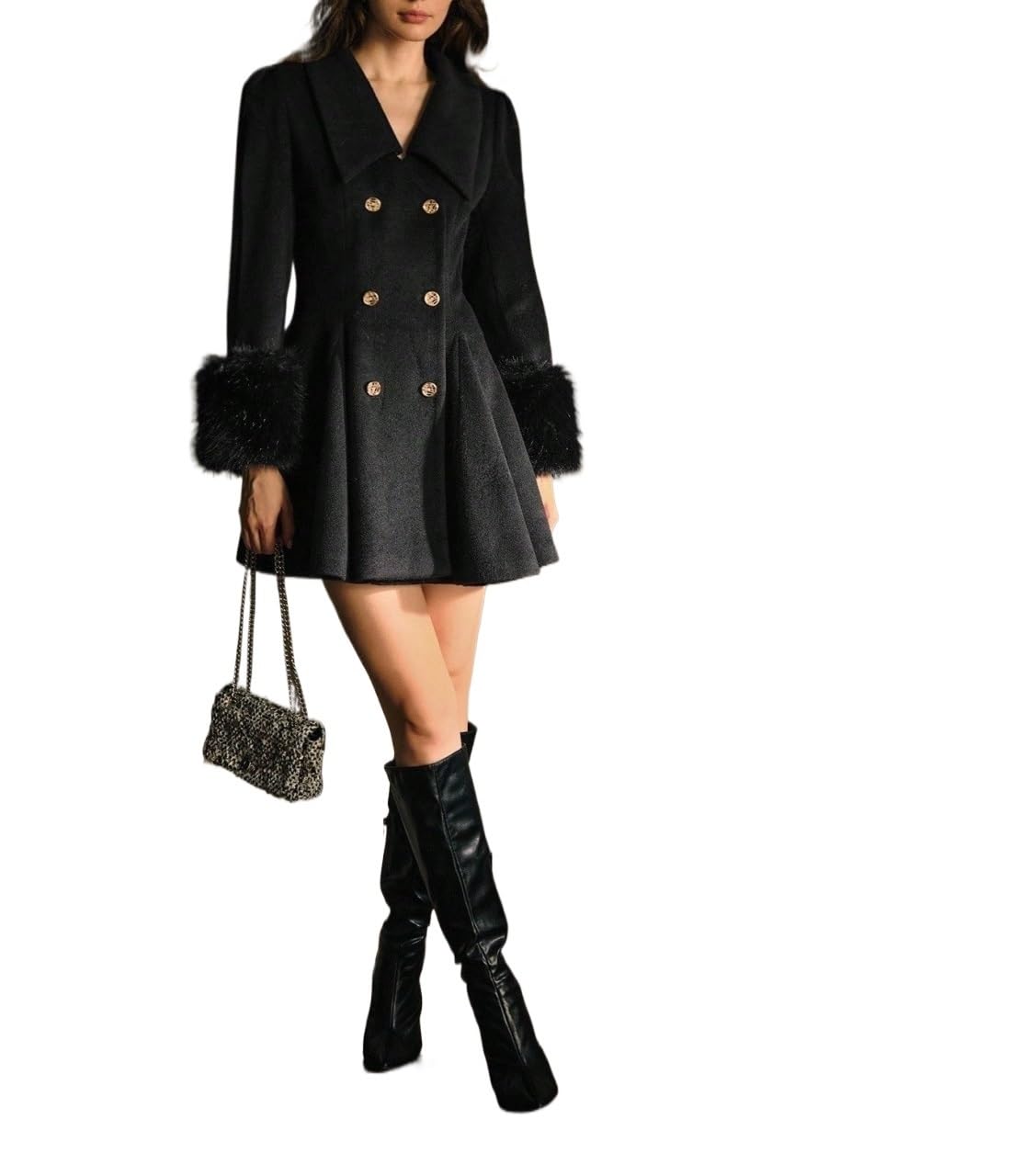 Women Fall Fashion Double-Breasted Belted Trimmed Elegant Long Coat Raglan Sleeve Trench Coats