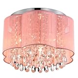 LaLuLa Pink Crystal Chandelier Ceiling Light - 3-Light Flush Mount with Handmade Flower Lampshade, Small Modern Chandelier for Girls' Bedroom, Nursery, Closet, or Kids Room Lighting Fixture
