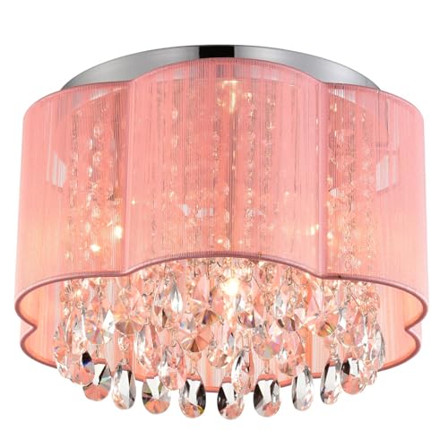 LaLuLa Pink Crystal Chandelier Ceiling Light - 3-Light Flush Mount