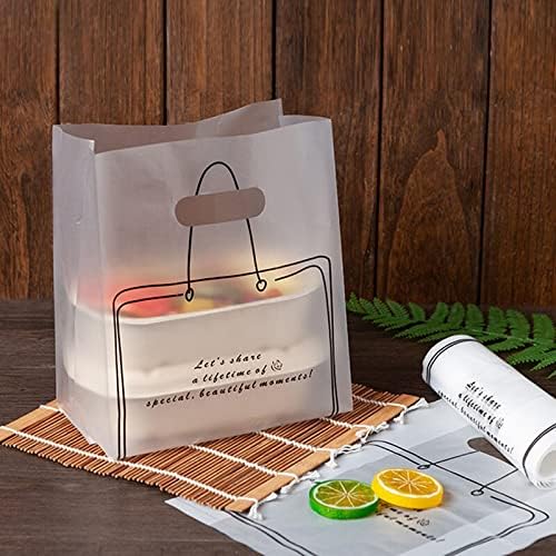 50pcs Disposable Plastic Gift Bags with Handle Bakery Cake Packaging Bag Jewely Shopping Bags Wedding Valentine Days Gifts Pack (A,L)
