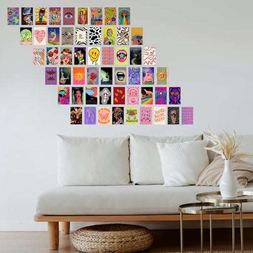 Image of SAW Indie Y2K Hippie Posters Wall Poster Pack of 54 | 4x6 Inch Aesthetic Collage Posters for Wall Decor | Vintage Indie Hippie Room Decor for Bedroom, Living Room, Home & Office