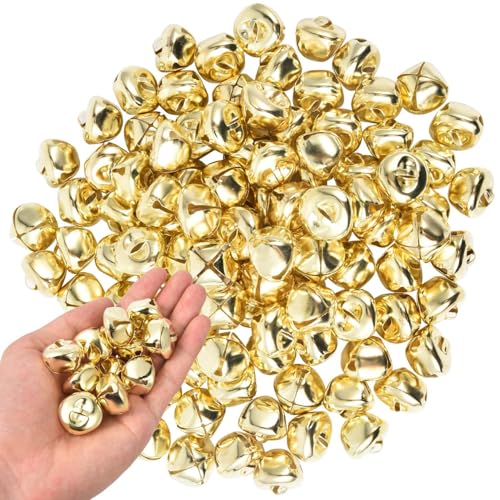 KISEER 100 Pcs Jingle Bells Bulk 1 Inch Craft Bells for DIY Christmas Home Decoration (Gold)