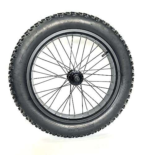 20''x4.0 Fat Bike Rear Wheel Assembly with Tire and Hub and Spokes Black Alloy Aluminum Snow Bicycle Folding Fatbike Wheel Assembly 20 Bolt On