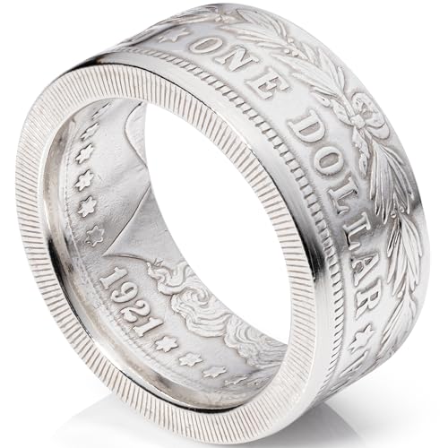 Morgan Silver Dollar Coin Ring  Handmade in USA from 1921 US 90% Silver  Mens & Womens Coin Jewelry, Sizes 717