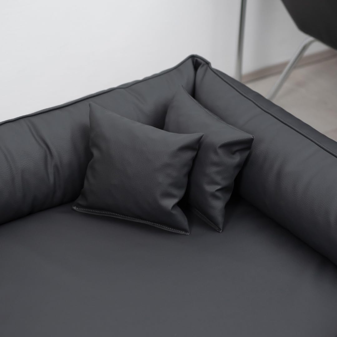 Orthopädisches Hundebett Max Grosse Mittelgroße Kleine Hunde - Hundekissen Hundesofa aus Kunstleder - Memory Foam Langlebig Abriebfest Reißfest (L+|90x70cm, Grau)