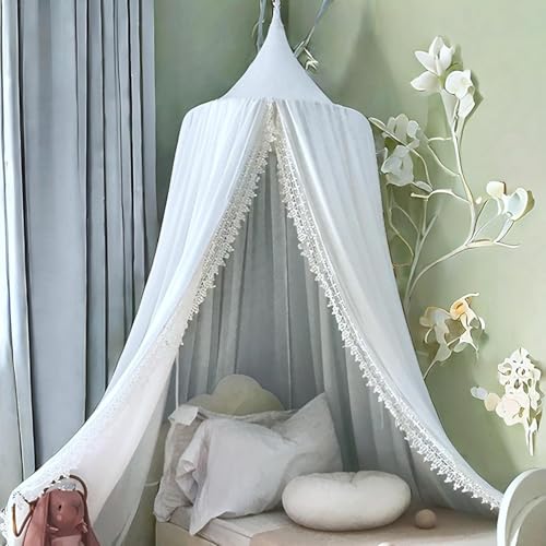 Ginkago Baldachin Kinderzimmer Baby Betthimmel Riesig Betthimmel Kinder Himmelbett Vorhänge Prinzessin Baldachin für Spiel Lesen Schlafzimmer Ankleidezimmer (Weiß-Chiffon)