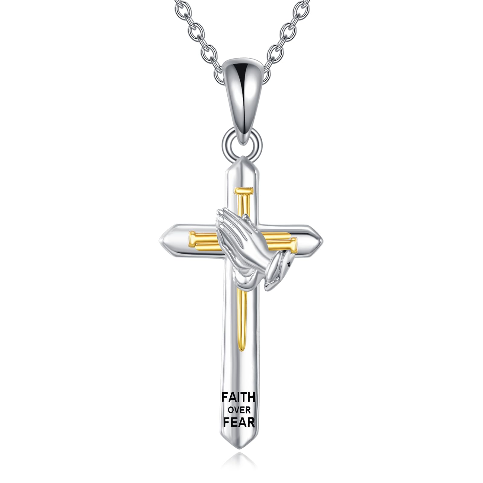 LUHE Religious Cross Necklace 925 Sterling Silver Crucifix Origami Cross Pendant Necklace Faith Abalone Shell Jewelry Gifts for Women Men