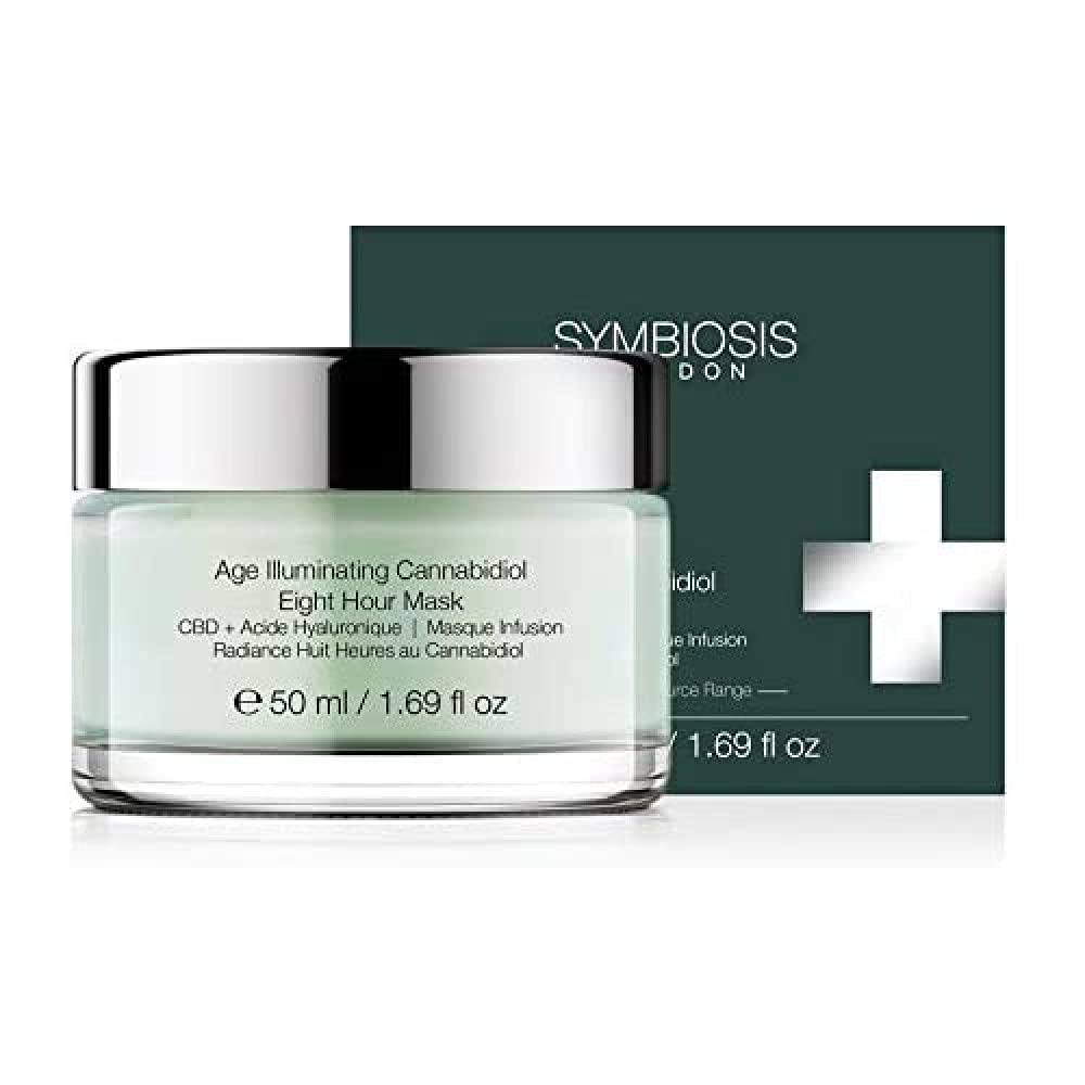 SYMBIOSIS LONDON Cbd + Acido Ialuronico, Maschera 8 Ore Illuminante Età con Cannabidiol, 50 Ml