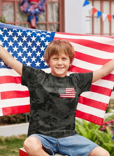Image of BesserBay Unisex Kids 4th of July American Flag Tee Tie Dye Patriotic Short Sleeve Shirt 6-14 Years