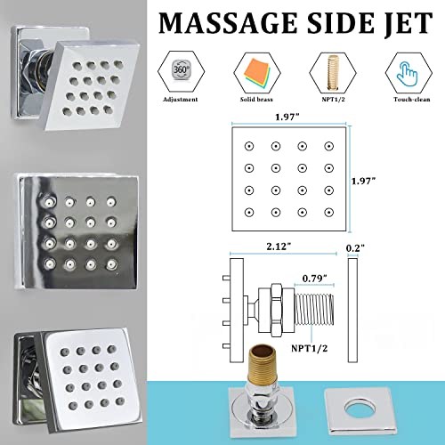 HOMEDEC 2-Inch Brass Shower Jets - Chrome (6 Pack, Valve Required)