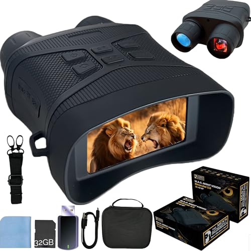 M. A. C. Night Vision Goggles Picture in Picture 42MP 4K Night Vision Binoculars for Adults Built-in Powerful Focusable IR 5X Digital Zoom 3" HD Display 5000mAh Battery 32GB SD Card Camping Hunting