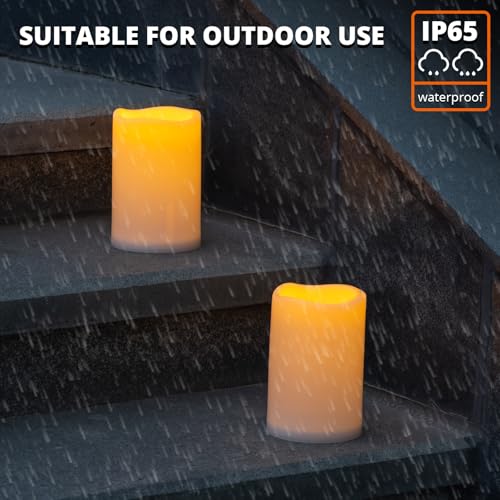 Image of NURADA Large Outdoor Solar Candles Waterproof - 6 inch x 4 inch Rechargeable Solar Powered Flameless LED Pillar Flickering Candle for Patio Porch Lanterns Decor - Ivory Set of 2