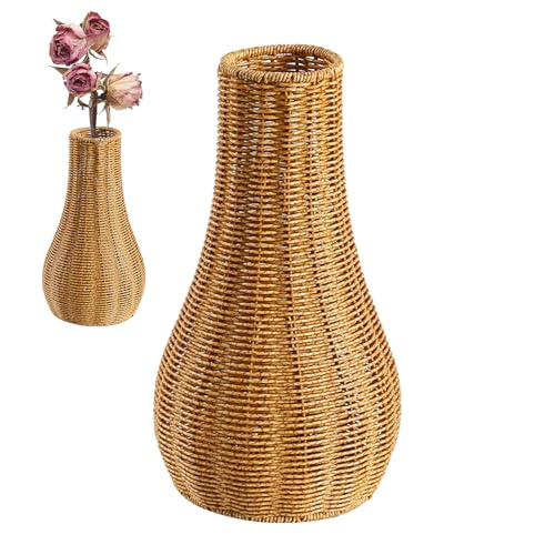Jarrón tejido de ratán – Jarrón tejido de ratán | Suelo hecho a mano | Maceta de mimbre de tallo largo | Jarrones de centro de mesa para el hogar, mesa, sala de estar, entrada