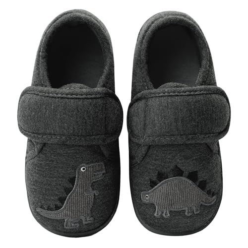 festooning Toddler Boys Girls Dinosaur Slippers Hook and Loop Slip On Cozy Indoor House Slippers Outdoors Shoes for Little Kids