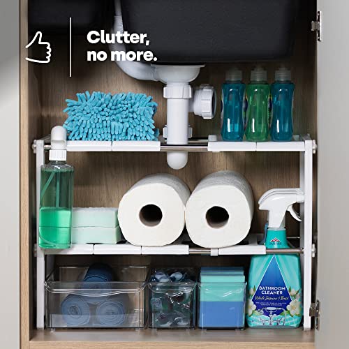 LIVIVO Under Sink Storage Caddy - White Adjustable and Extendable Multi Purpose Kitchen Bathroom Under Sink Rack Shelf Organiser Storage Tidy (White) - Image 3