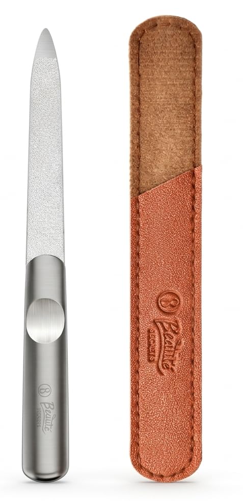 Image of Beaute Secrets Premium Stainless Steel Nail File with Leather Case | Professional Metal Nail Filer for Smooth Shaping | Durable, Reusable Manicure Pedicure Tool for Women & Men