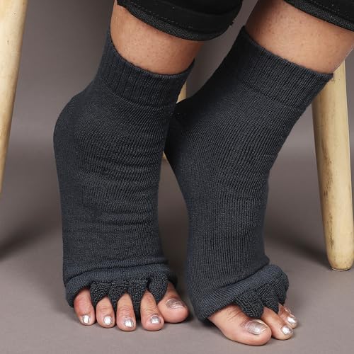 Image of Aegon Foot Alignment Socks Cotton | 5 Toe Separator | For Foot Pain Relief | Bunion Corrector | Hallux Valgus | Plantar Fasciitis | 1 Pair (Grey)