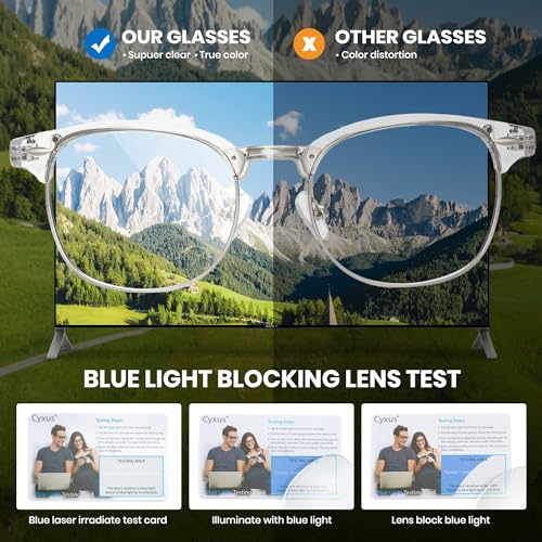 Image of Cyxus Clear Blue Light Glasses Men Retro Semi Rimless Browline Blue Light Glasses for Computer Eye Strain Gaming Glasses Anti Harmful Blue Light for Men Women 8056T76