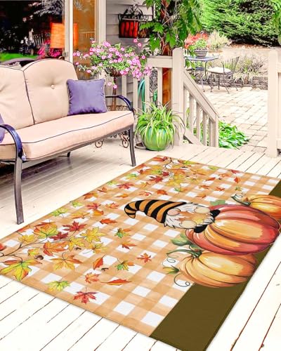 Outdoor Rug 4' x 6', Burnt Orange Thanksgiving Large Area Rugs for...