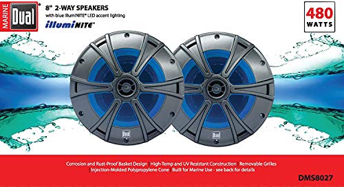 Image of Dual Electronics DMS8027 8 inch 2-Way Marine Speakers with Blue illumiNITE LED Lighting