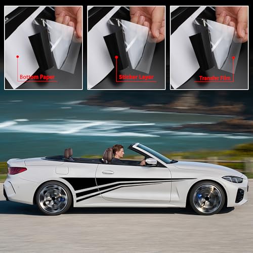 Image of TOMALL 2Pcs 70'' Sports Racing Stripe Sticker for Car Body Door Side Skirt Bumper Stripe Graphic Vinyl Decal Decoration for All Cars SUV Truck Vehicles Universal Auto Stickers Accessories (Black)