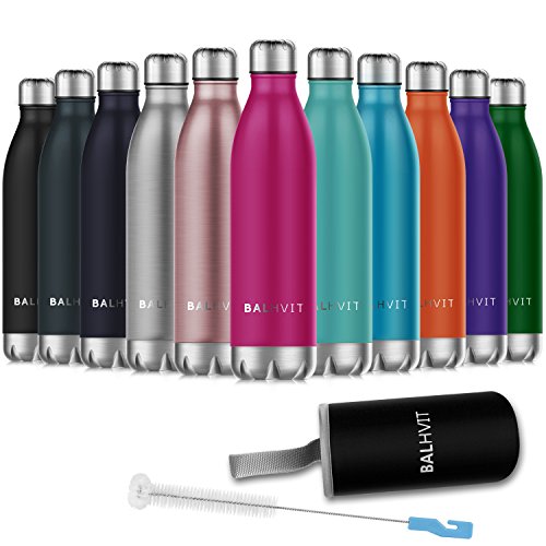 Balhvit Water Bottle, BPA Free Stainless Steel Vacuum Insulated Water Bottles, Double Wall Hot & Cold Sports Drinks Bottle, Kids Thermos Flask with Brush & Cover for Cycling, Gym (Rose Red, 500ML)