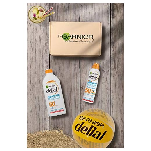 Garnier Delial Kit Sensitive Niños: Leche Protectora Solar IP50+, Spray Protector Solar Bruma Anti-Arena IP50+ y Balón de playa - Leche 400 ml, Spray 200 ml