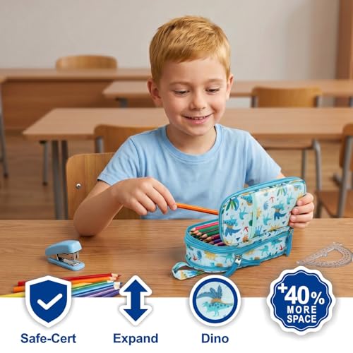 Image of Bagseri Pencil Case for Boys - Expandable Cute Kids Pencil Case | Wide Opening Pencil Pouch Organizer for School Supplies,Cute Kids Pencil Case for Boys, Dark Blue Galaxy