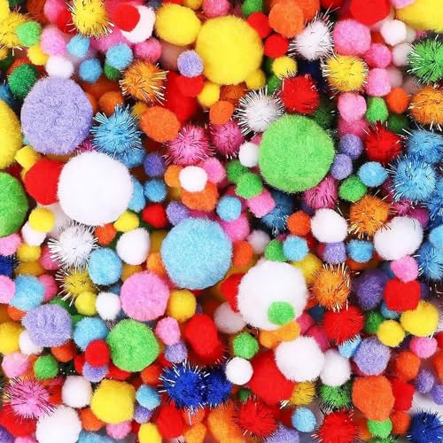 HEHALI 1000pcs Multicolor Pom Pom Balls, Assorted Sizes & Colors Pompoms for Arts and Craft Making Decorations
