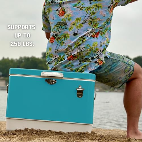 Image of FSE Hard-Sided 54 Qt. / 80 Can Metal Cooler | Durable outdoor beverage cooler with latch closure, bottle opener and side handles. Ideal for picnic or tailgate use