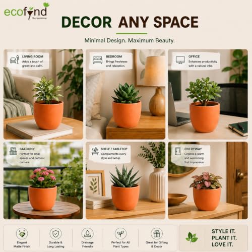 Image of ecofynd 5 Inch Ceramic Plant Pots with Drainage Hole, Modern Decorative Clay Flower Pots for Indoor Plants, Home Garden Decor for Living Room, Bedroom & Interior Spaces (Pack of 2, CPOT041-PEH)