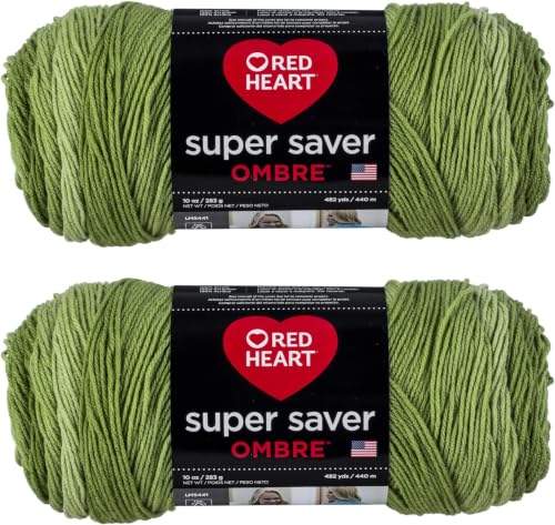 Image of Red Heart Super Saver Jumbo Green Apple Ombre Yarn of 283g /10oz - Acrylic - 4 Medium (Worsted) - 482 Yards - Knitting /Crochet (Pack of 12)