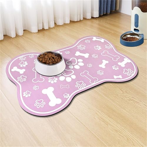 Hearda Tappetino Ciotola Cane Assorbente,Forma Osso Tappetino per Cane Cibo Tappetini Sottociotola per Cani Tappetino Antiscivolo Ciotole Gatto Tappetino sotto Ciotola Cani (30x40cm,Rosa)
