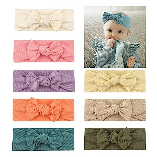 MiDoDo 8 piezas bebé lazos turbante niña 0-3 meses cinta de pelo Bandeau de punto Twist Diadema (8A)