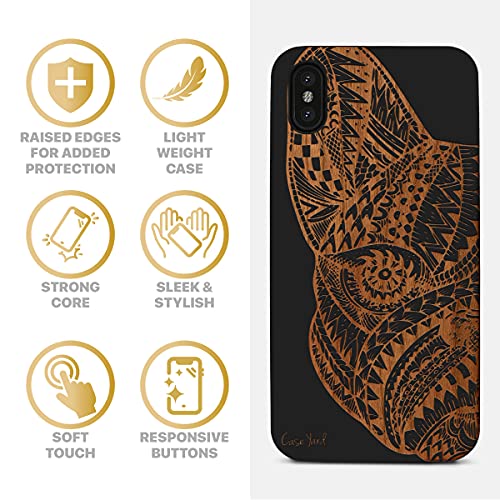 Caseyard Wood Phone Case For Iphone Xs Max Laser Engraved Pug Face Design Black Wood Compatible Iphone Case Protective Shockproof Slim Fit Cell Phone Cover For Men & Women #TOP3