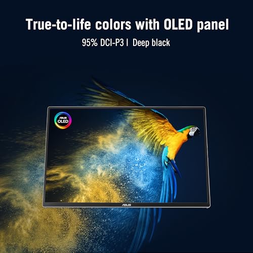 Image of ASUS ZenScreen OLED 16 inch 16:10 USB-C Portable Monitor (MQ16FC) - WUXGA (1920 x 1200), Power Pass Through, Auto Rotate, Tripod, Mini-HDMI, 95% DCI-P3, Flicker Free, Low Blue Light, 3 yr Warranty