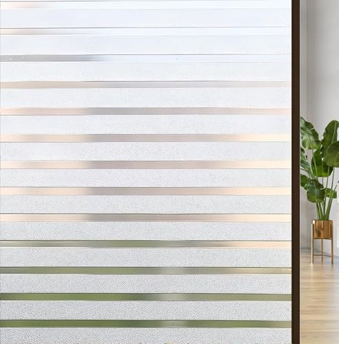 Image of WALLMATE Stripe Frosted Window Film Decorative UV Protection Non Adhesive Privacy Glass Sticker for Home Office Meeting Room (Strip Frosted, 24x120 in)
