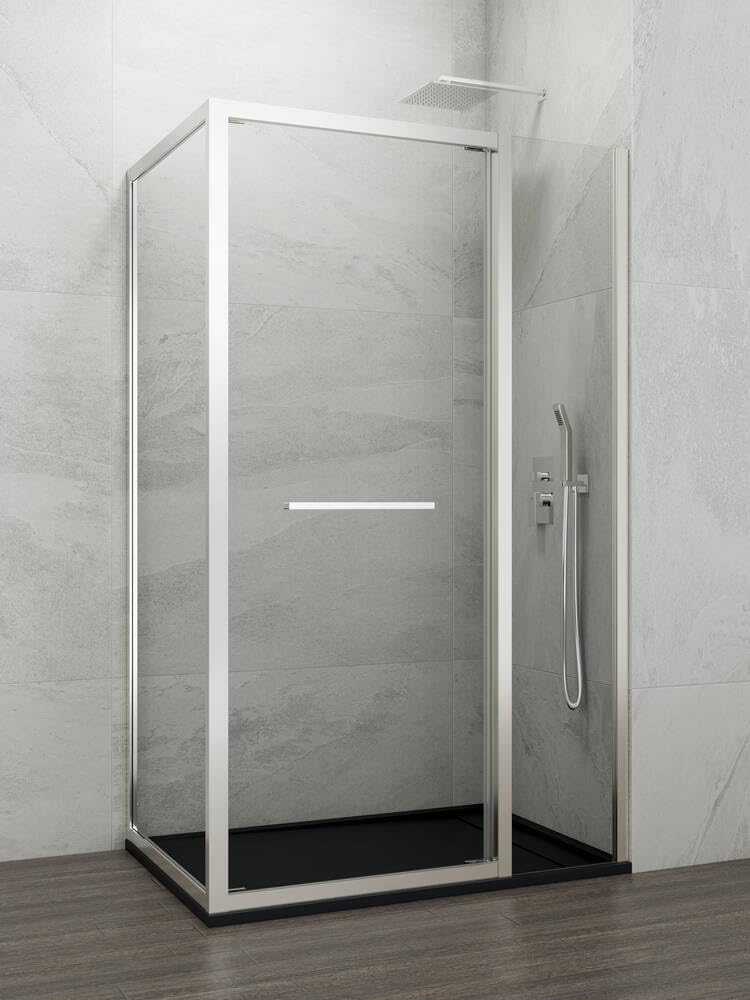 GME - Mampara Ducha Cromo 1 Puerta Corredera Plegable + 80cm Panel Lateral Fijo 95cm | Mampara de Cristal Reversible, Perfilería con Ancho Adaptable, 195cm de Altura y Vidrio con Grosor 6mm